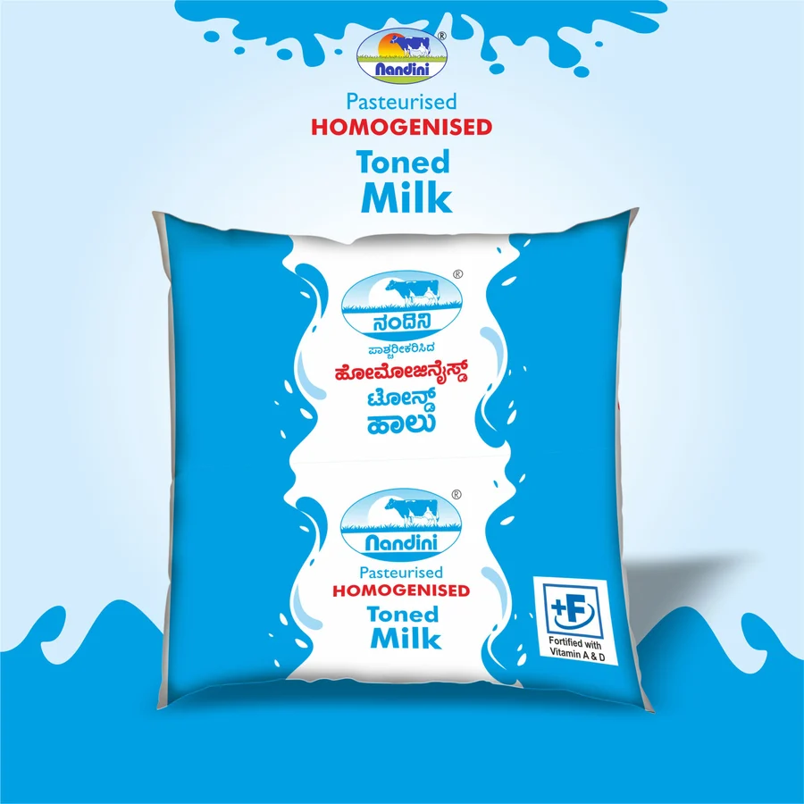 Nandini Homogenised Toned Milk, 500 ml / 1 L